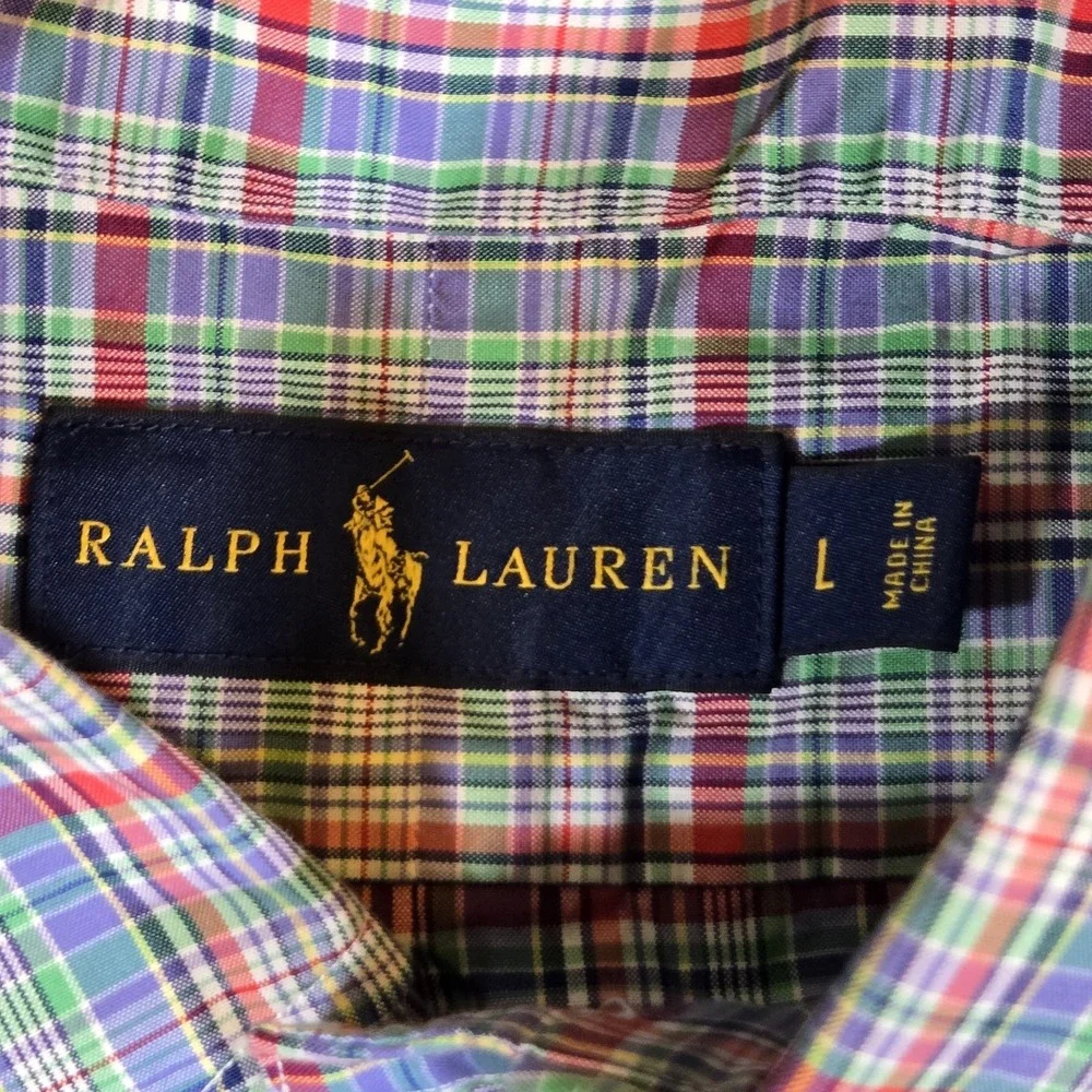 Polo Ralph Lauren Mens Large Blue Plaid Long Sleeve Pony Logo